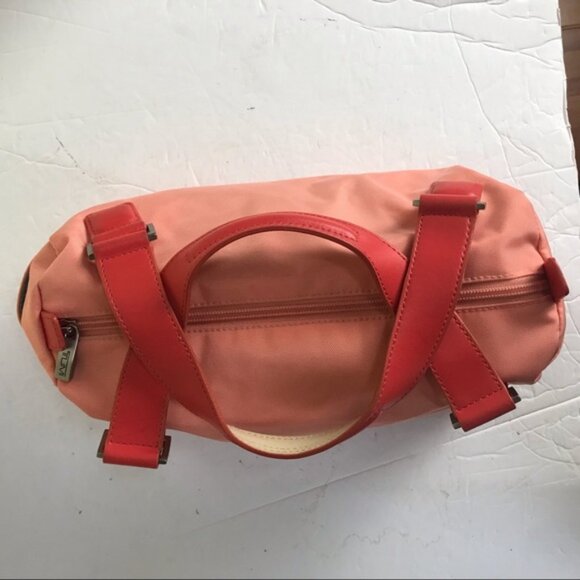 TUMI Nylon Satchel Leather Handles Purse Shoulder Bag Zip Pocket Pink Red Small - Picture 12 of 16